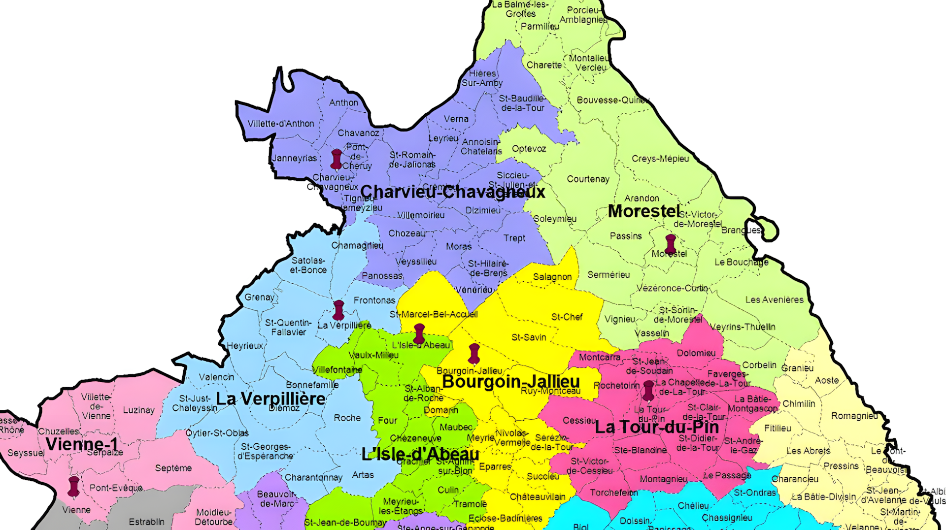 Carte des cantons Isère zone d'intervention gratuite La Fauvette Ludique