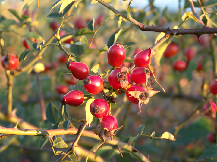 baies rouges de cynorrhodon à goûter lors de vos activités nature hiver