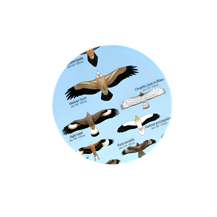 Tableau d'identification des rapaces (Aigle royal, Vautour fauve) pour les ateliers d'autonomie nature.